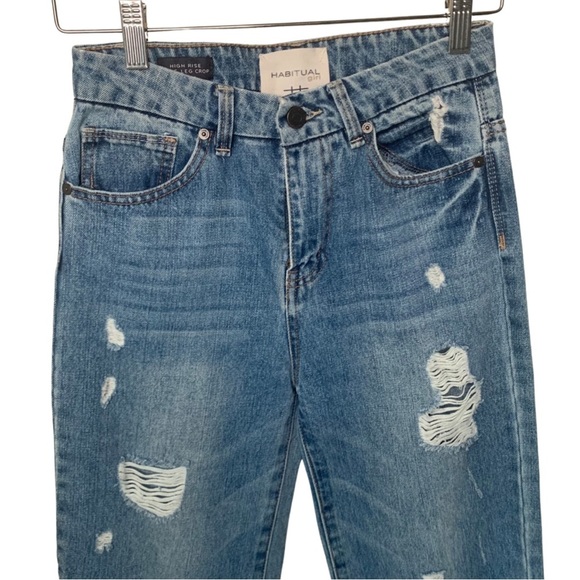 HABITUAL Wide Leg High Rise Crop Distressed Jeans Size 14 - Picture 8 of 16